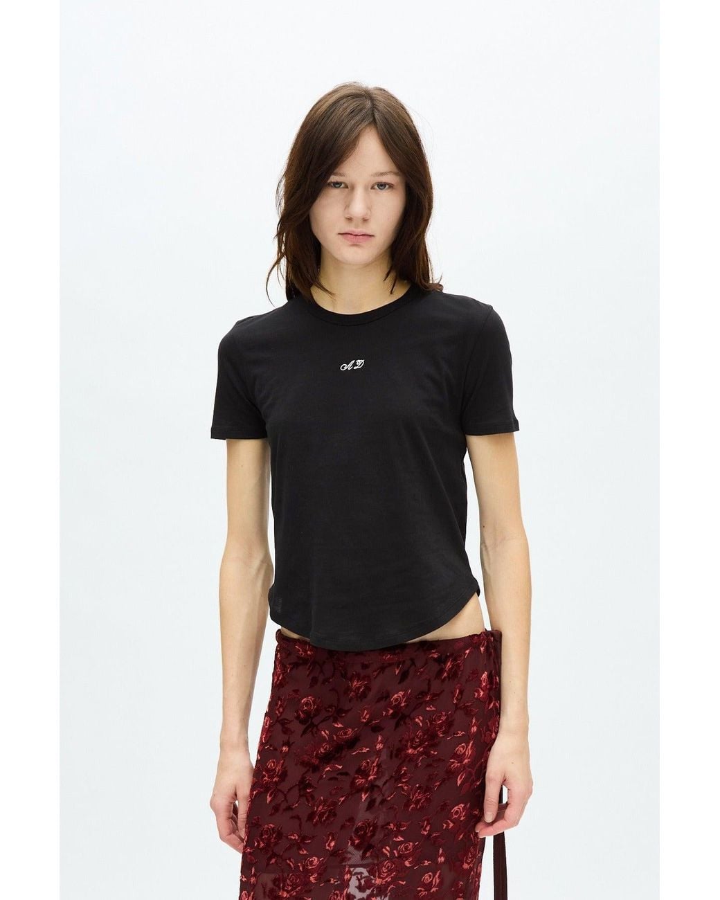 Ann Demeulemeester Red Floor Micro T Shirt With Monogram Embroidery Brush