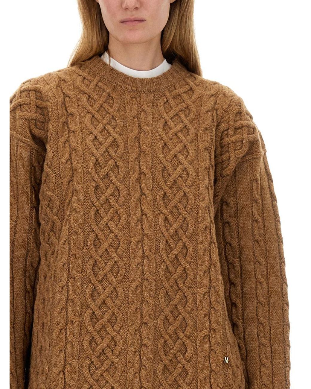 Moschino Brown Textured Cable Knit Oversize Fit Jersey