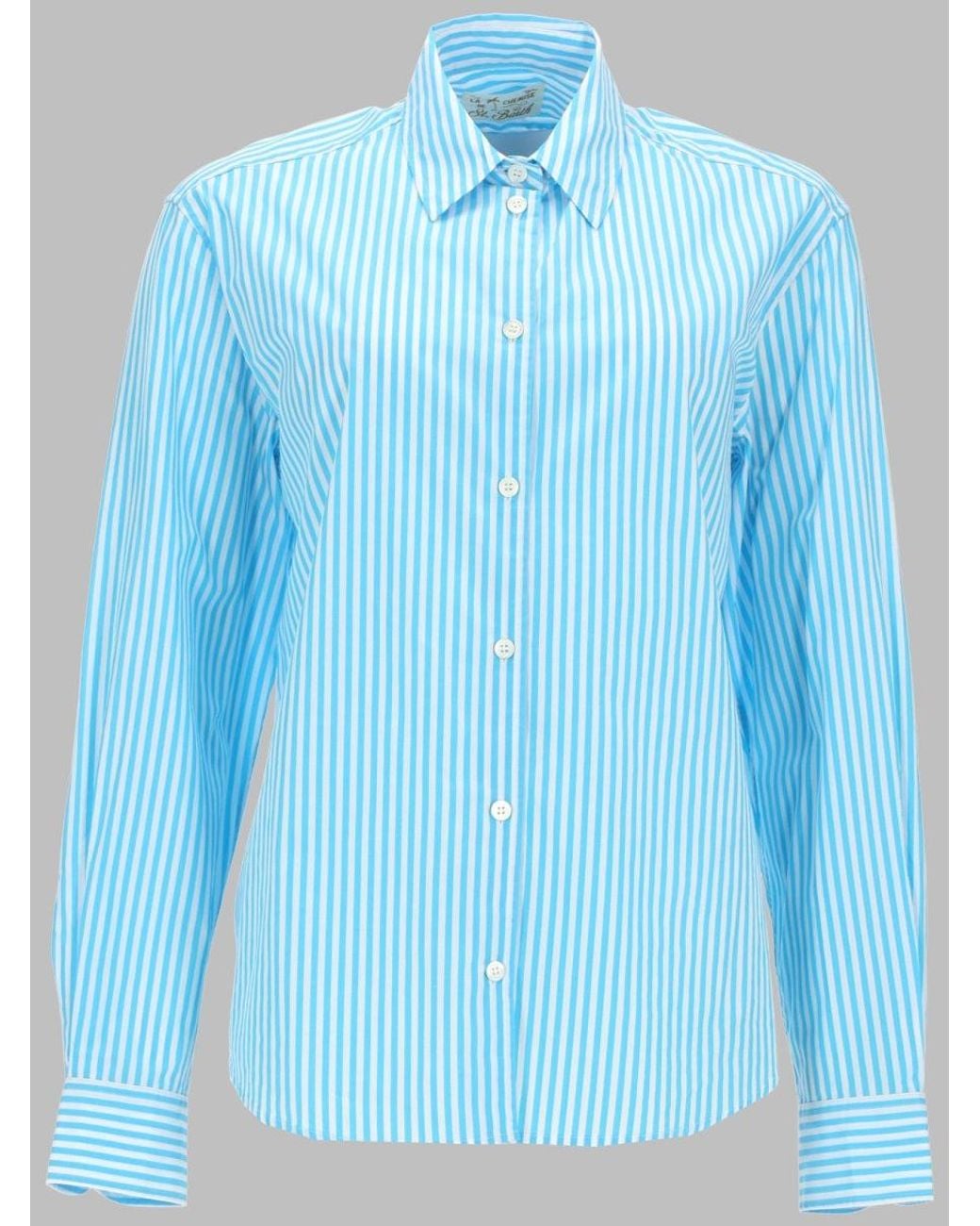 Mc2 Saint Barth Blue Mc2 Saint Barth Striped Cotton Shirt