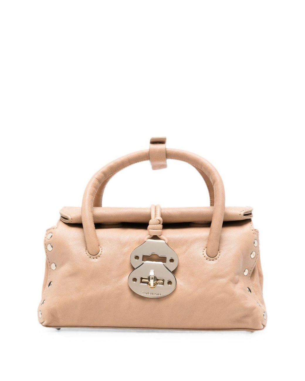 Zanellato Natural Studded Leather Top Handle Bag