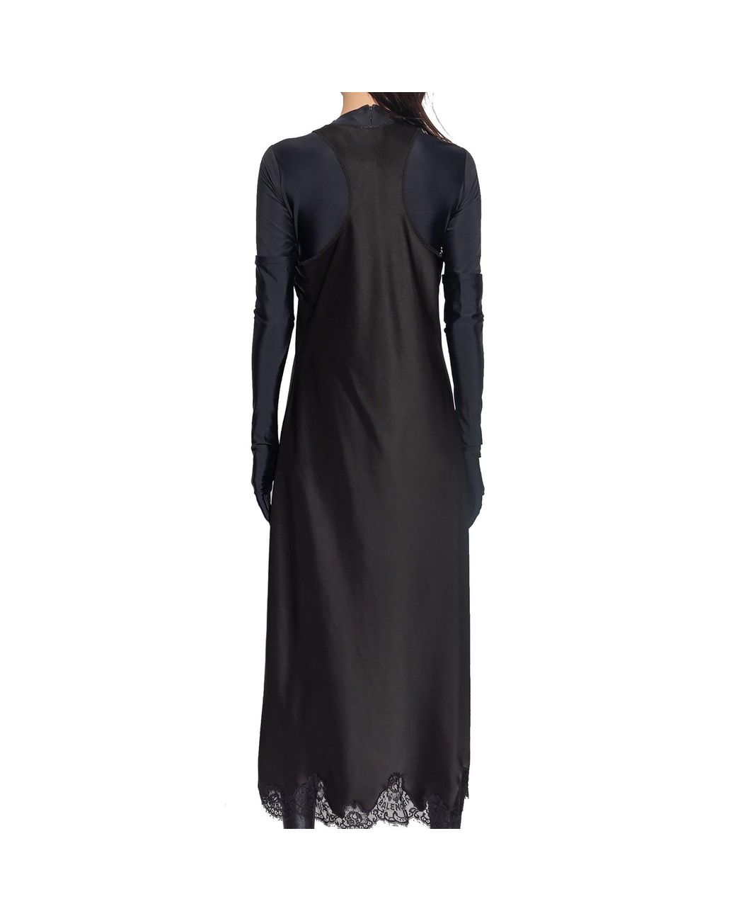 Balenciaga Black Satin Strappy Midi Dress