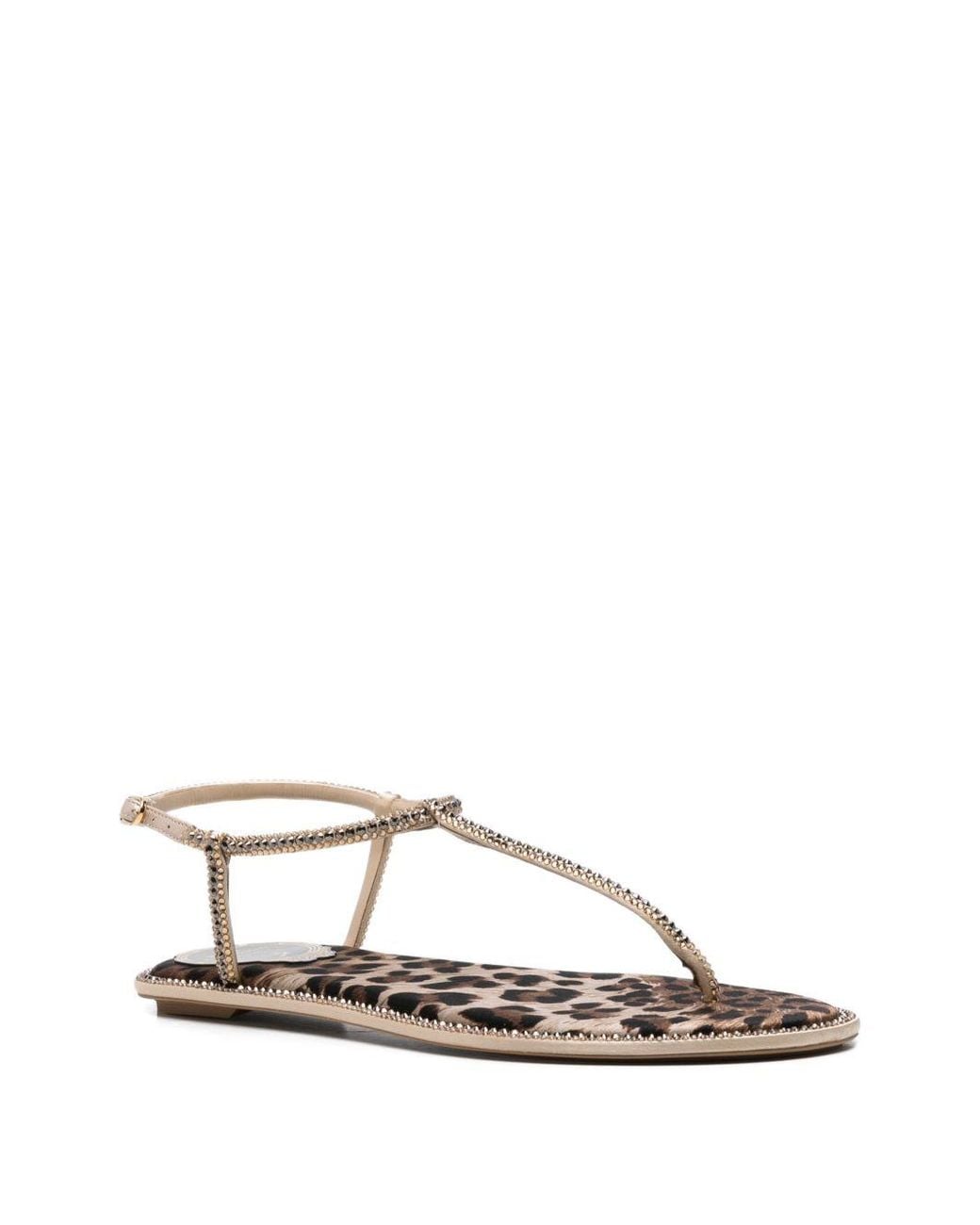 Rene Caovilla White Diana Leather Flat Sandals
