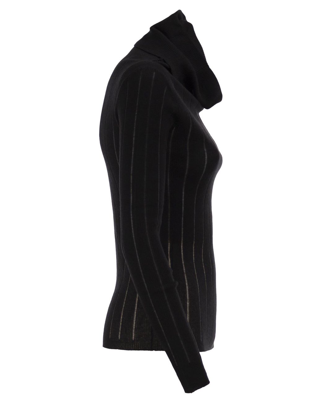 Max Mara Black Maxmara Studio Mstbadesse – Fitted Silk And Wool Ribbed Turtleneck