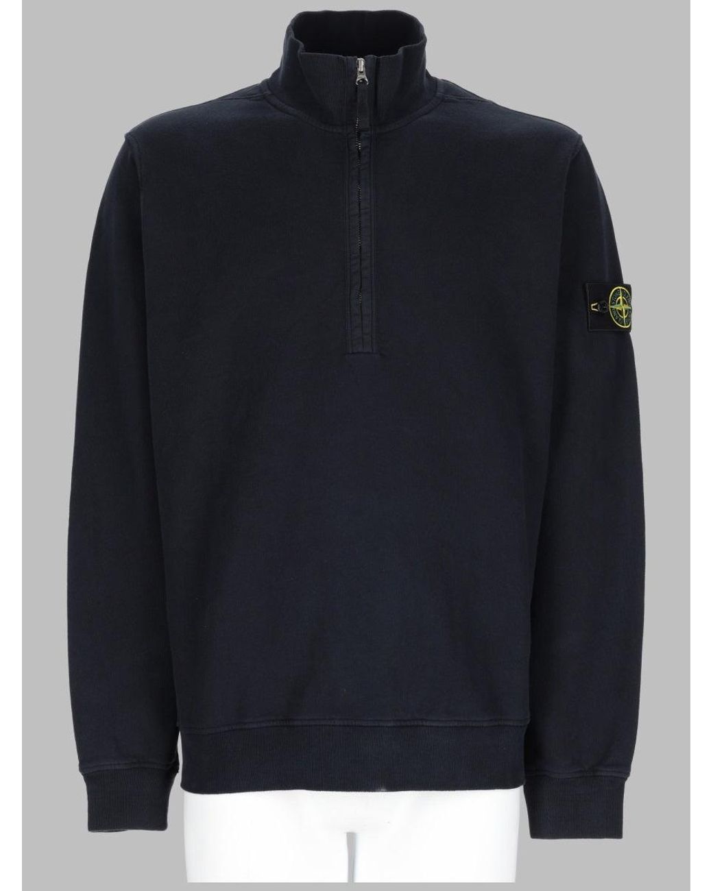 Stone Island Blue Short Zip Cotton Sweatshirt Sweatshirts