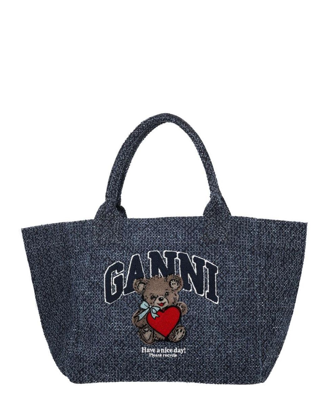 Ganni Blue Denim Organic Cotton Handbag