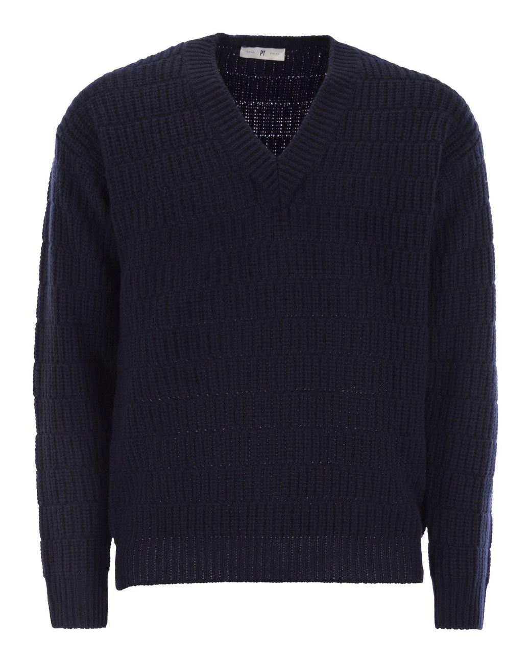PT Torino Blue Wool Sweater With V-Neck for men