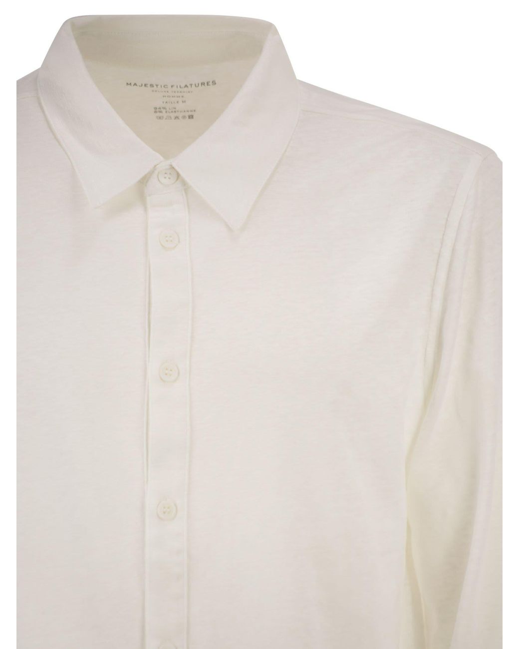 Majestic White Stretch Linen Shirt With Front Button Fastening