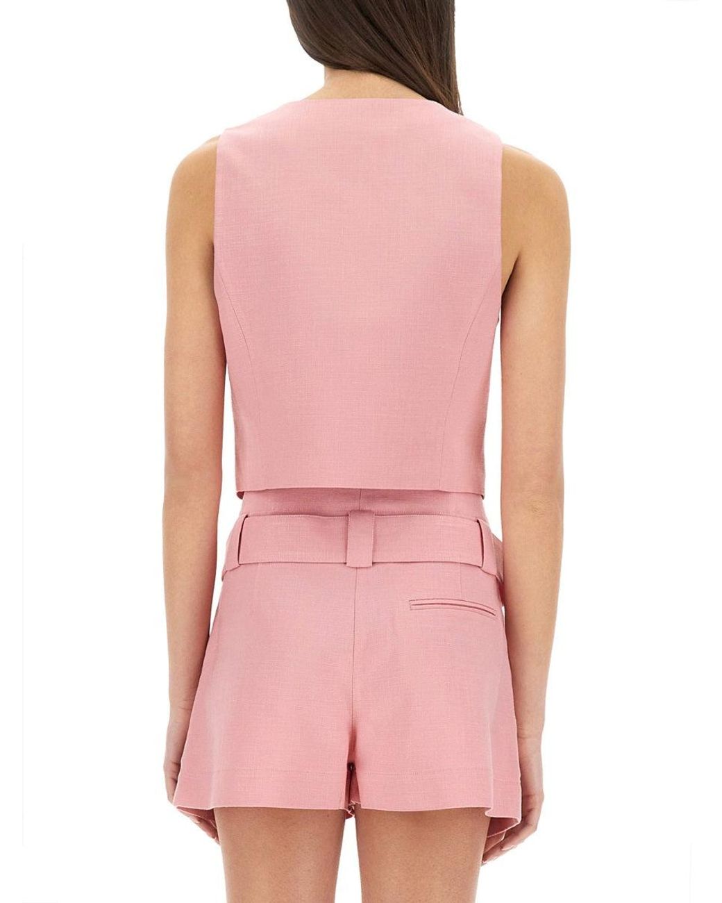 MSGM Pink Cropped Vest With Deep V-Neckline