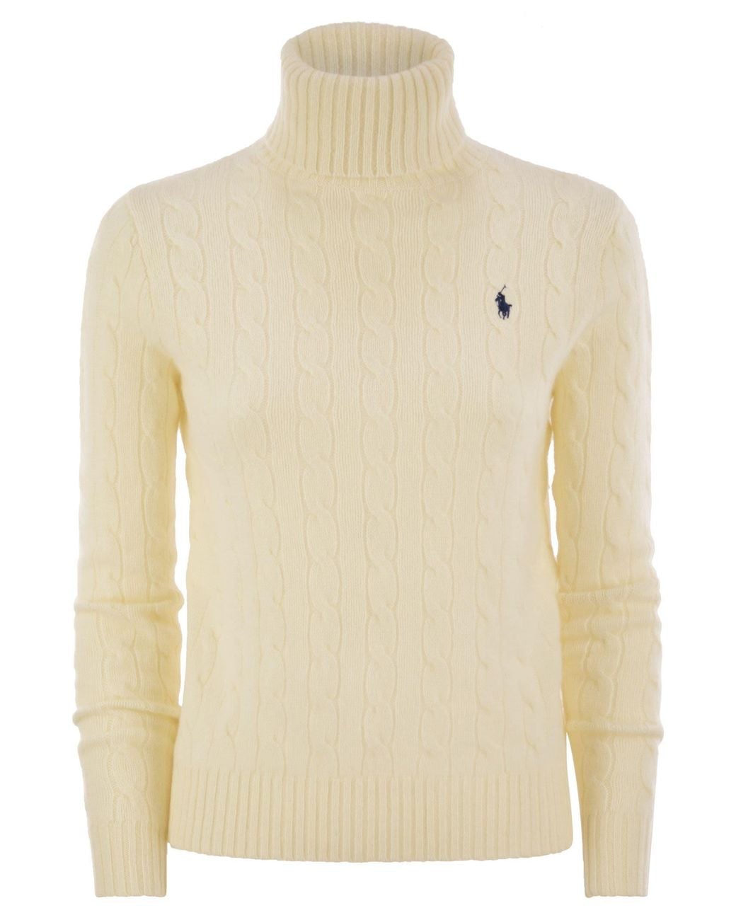 Polo Ralph Lauren Natural Wool And Cashmere Cable-Knit Turtleneck Sweater