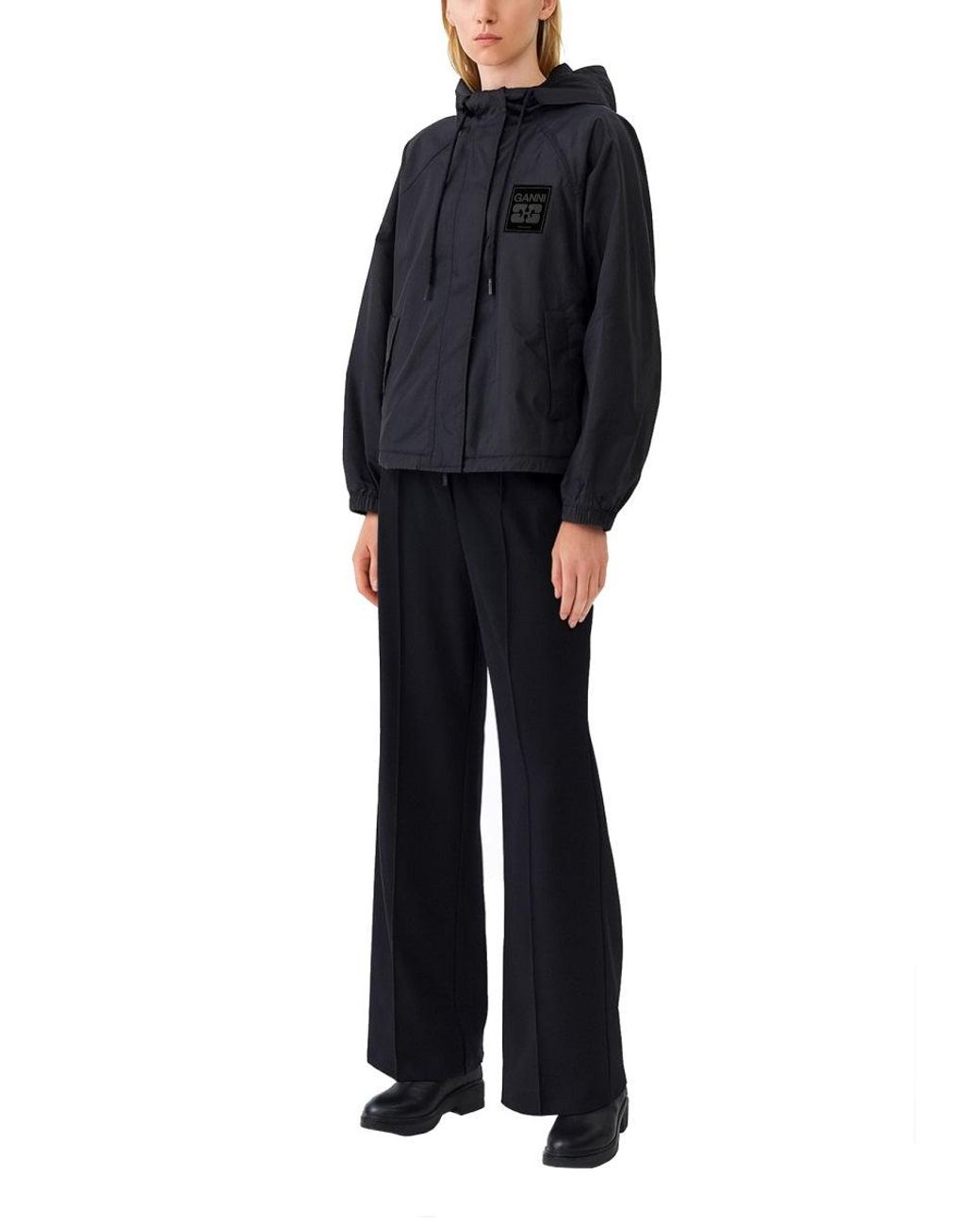 Ganni Black Oversize Jacket With Logo Recycled Polyamide