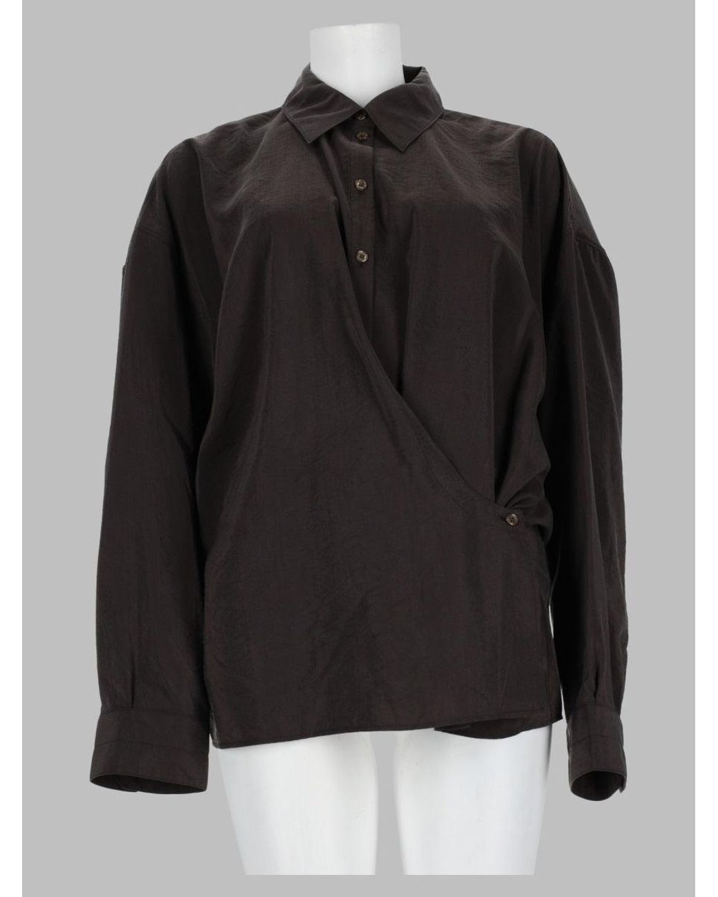 Lemaire Black Draped Wrap-Front Silk Shirt