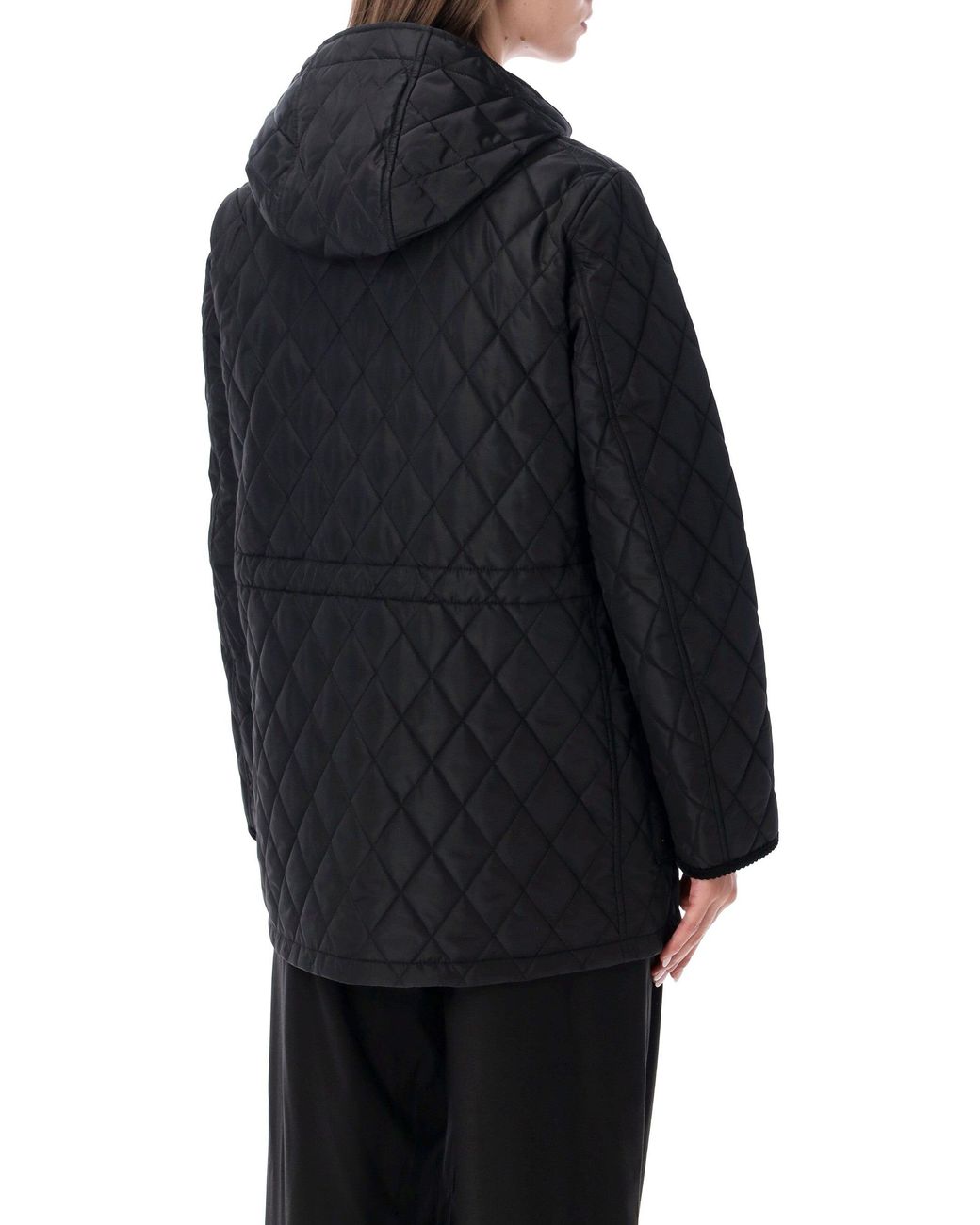 Burberry Black Quilted Nylon Parka Jacket With Adjustable Drawstring Waist And Hood