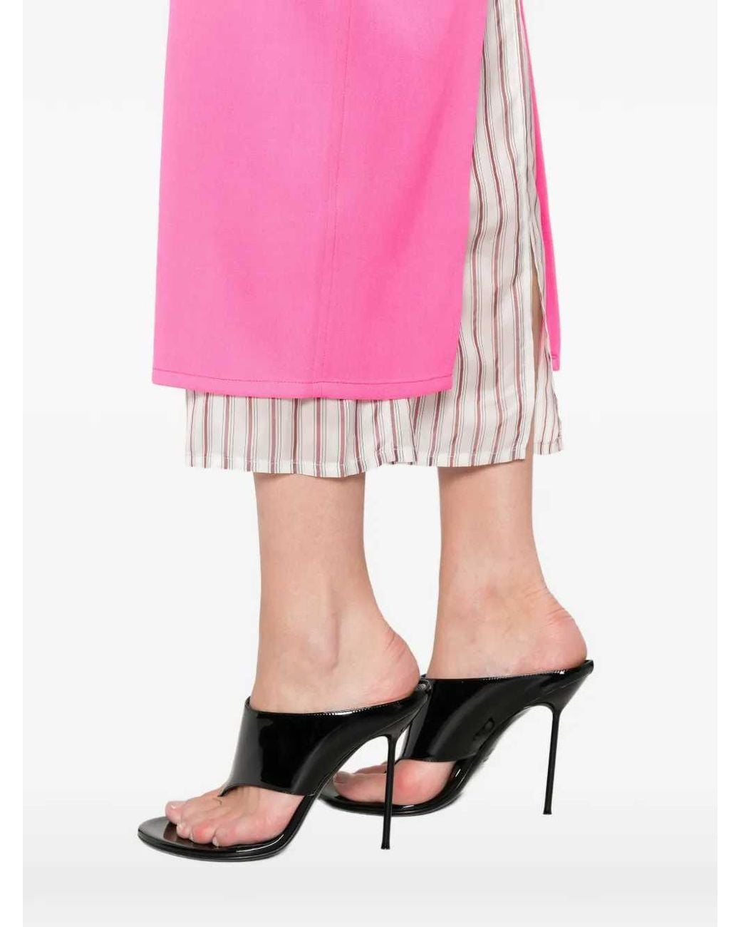 The Attico Pink Midi Skirt With Striped Hem