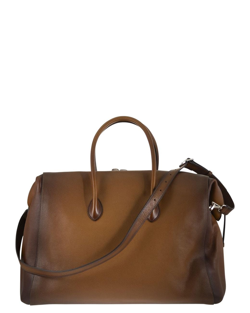 Santoni Brown Leather Holdall With Shaded Finish for men