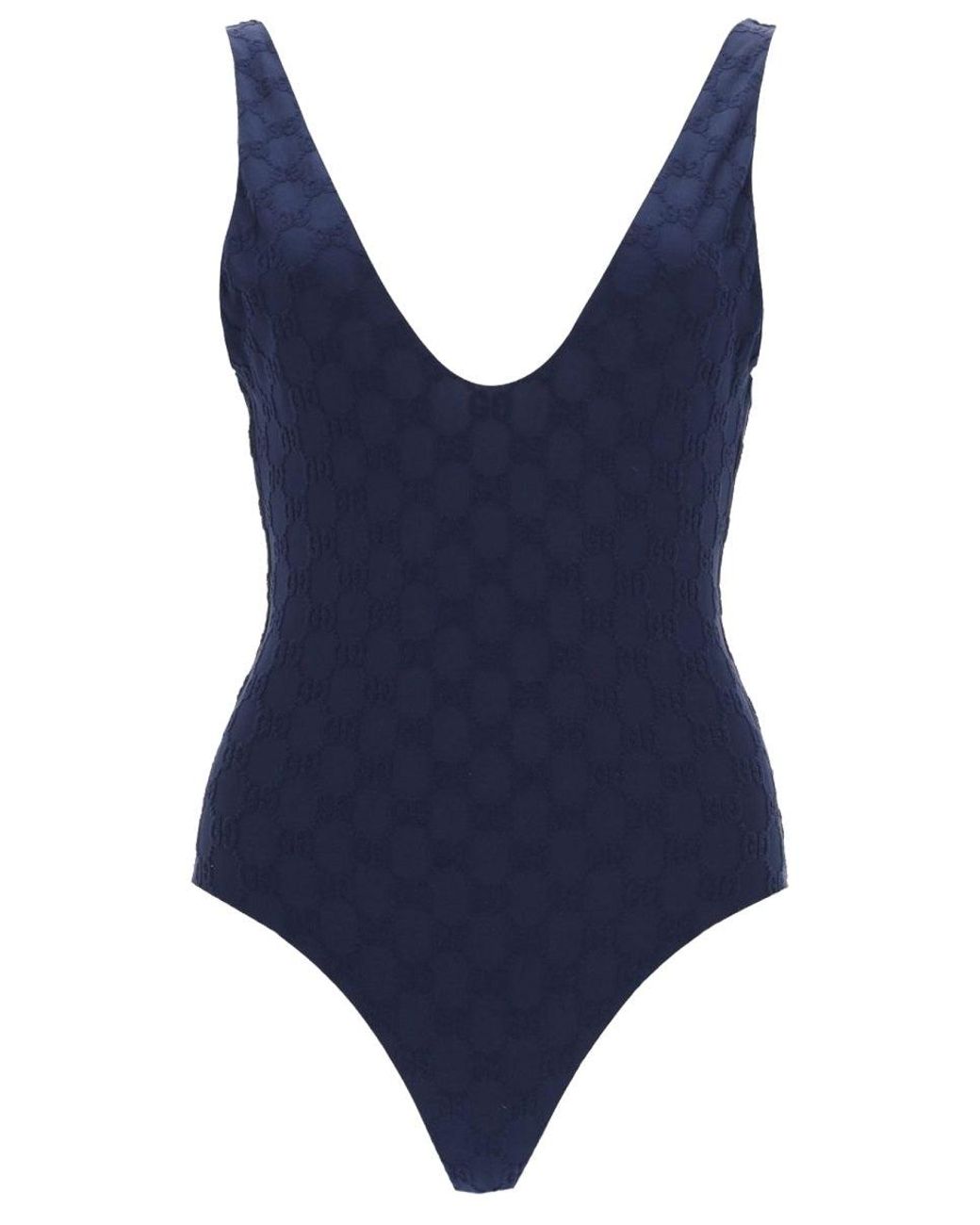 Gucci Blue "Gg" Weave One Piece Swimsuit