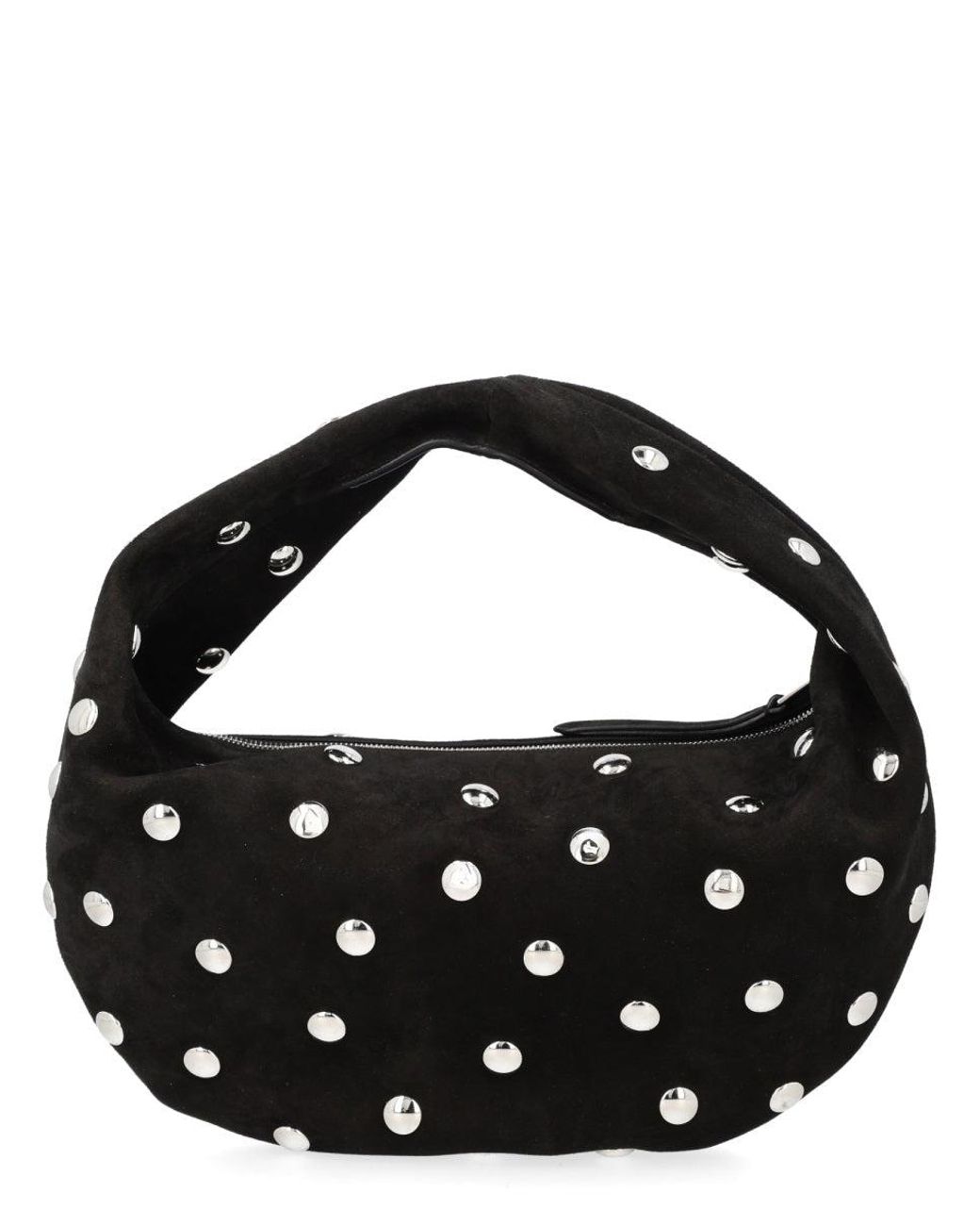 Khaite Black Studded Suede Hobo Shoulder Bag