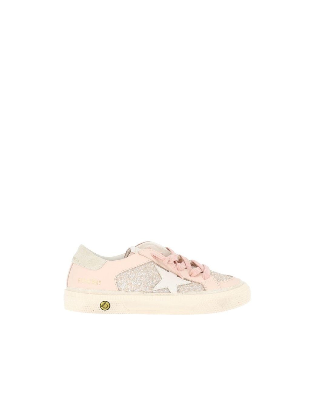 Golden Goose Deluxe Brand Natural Sneakers May With Double Quarter And Toe Glitter And Leather Upper Leather Star Tongue And Toe Suede Heel Pale/Milk