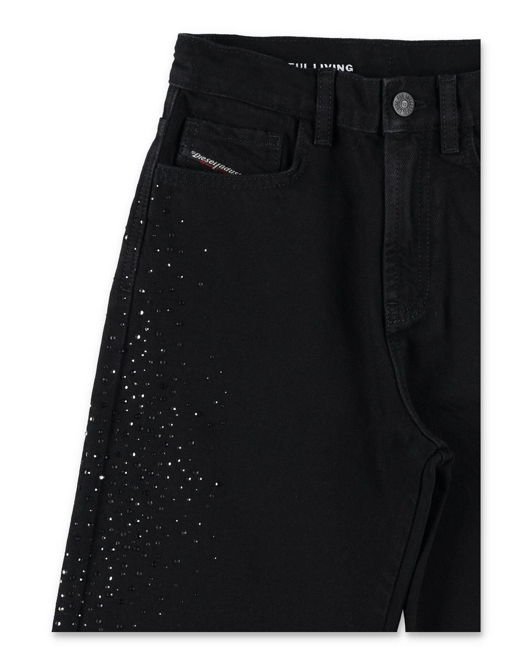 DIESEL Black Girls Relaxed Low-Rise Destroyed Denim Jeans With Rhinestone Sparkle