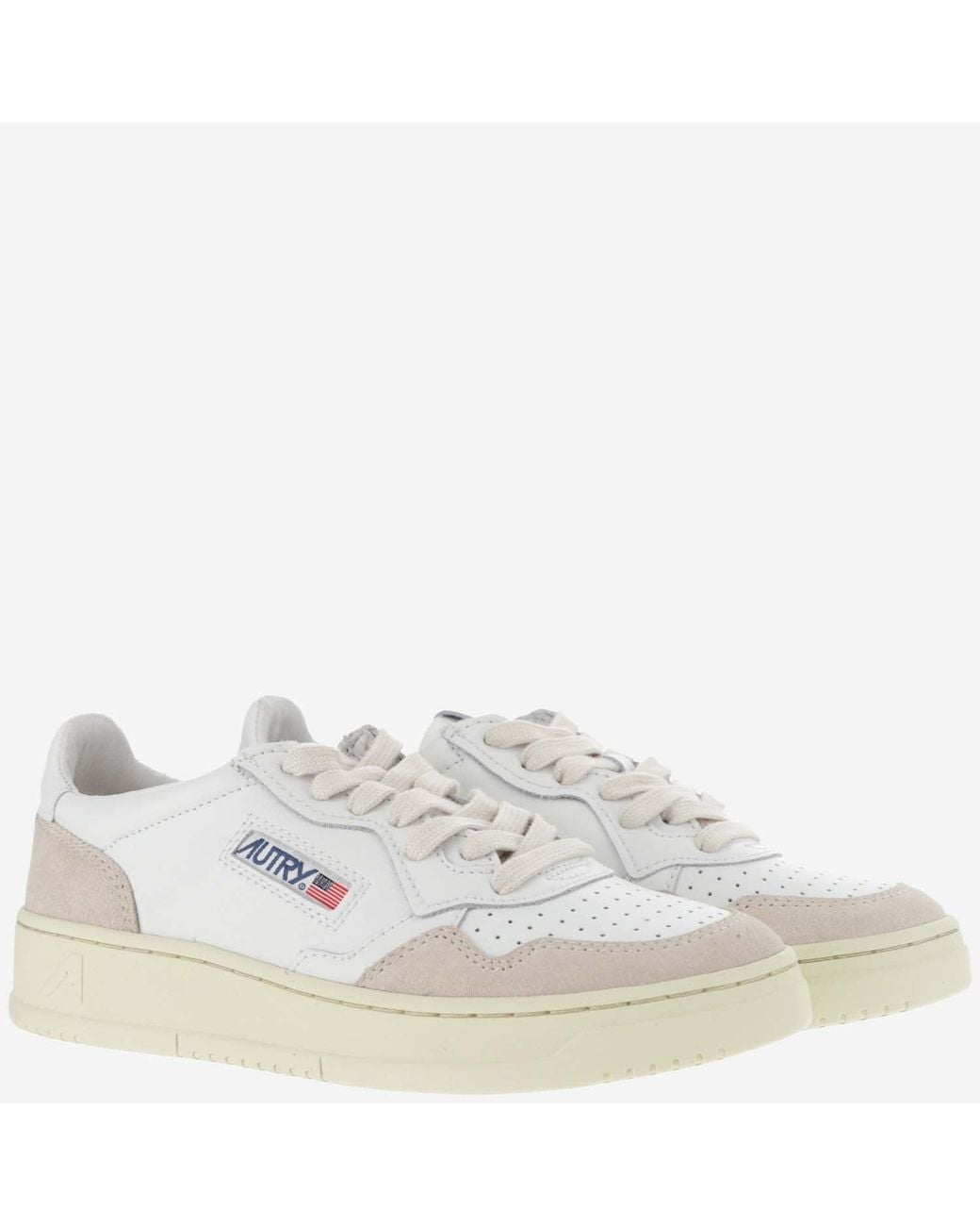 Autry White Leather And Suede Low-Top Sneakers With Embossed Branding
