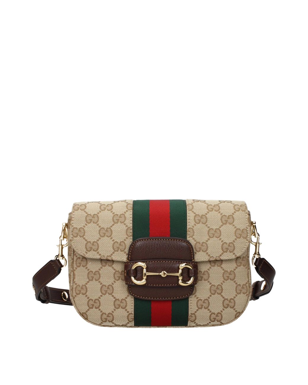 Gucci Brown Horsebit Shoulder Bag Fabric