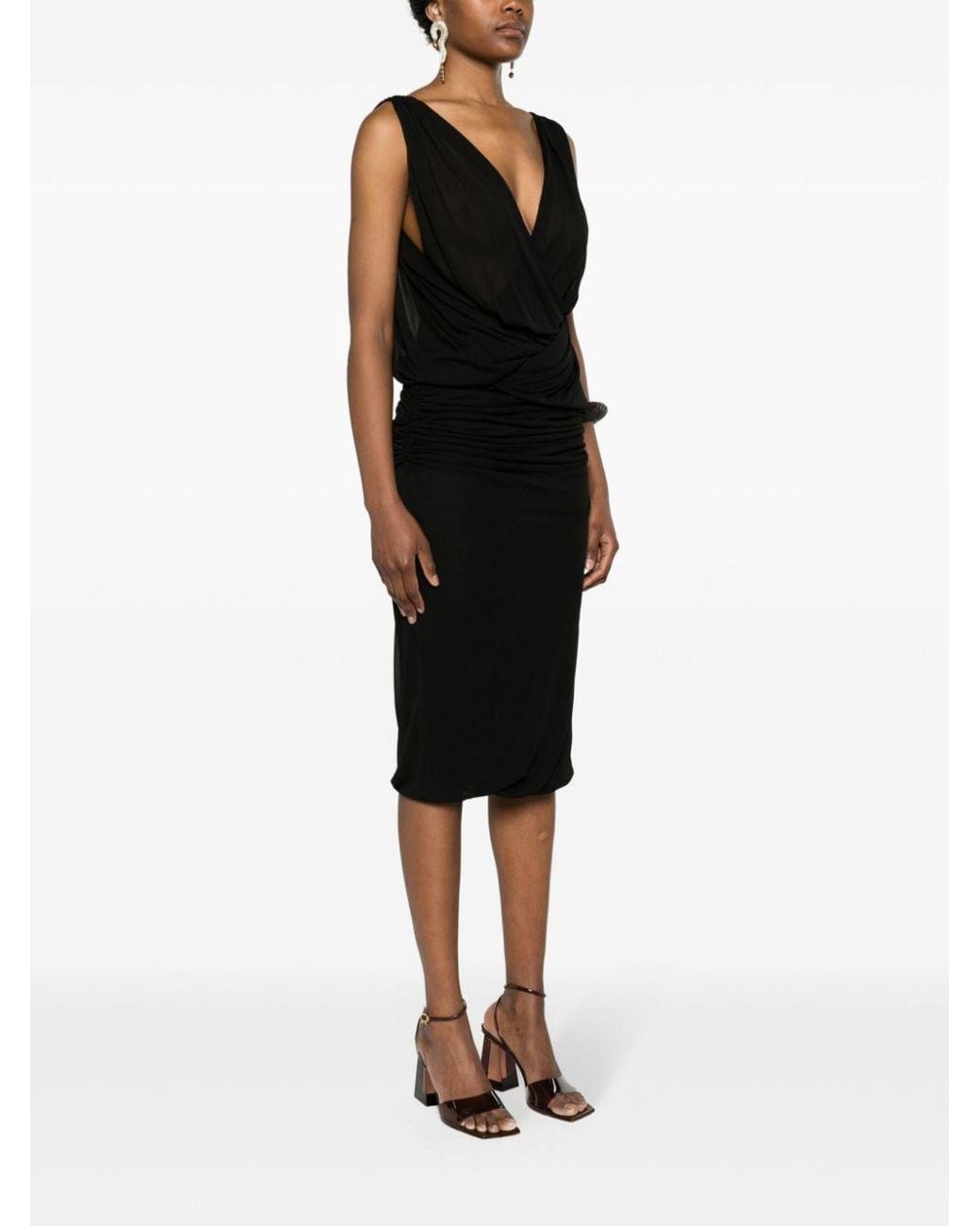 Saint Laurent Black V-Necked Mini Dress