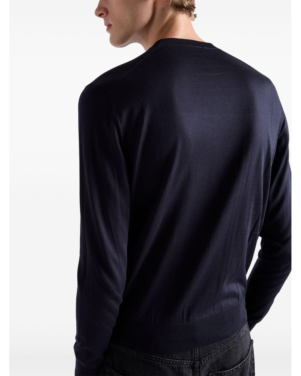 Prada Blue Crew-Neck Silk Jumper for men
