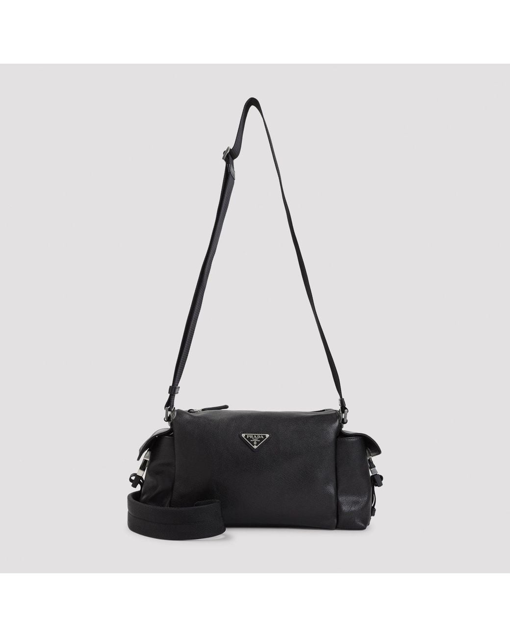 Prada Black Leather Crossbody Messenger Bag 24/32 Cm X 17 Cm X 12 Cm