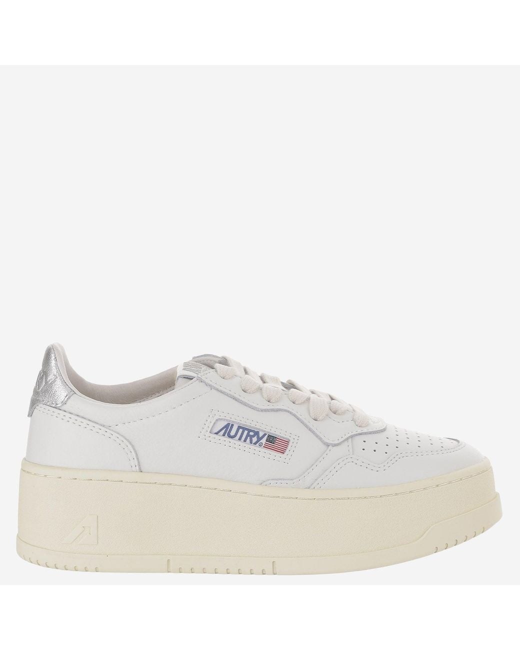 Autry White Medalist Platform Low Leather Sneakers With Contrast Heel Tab