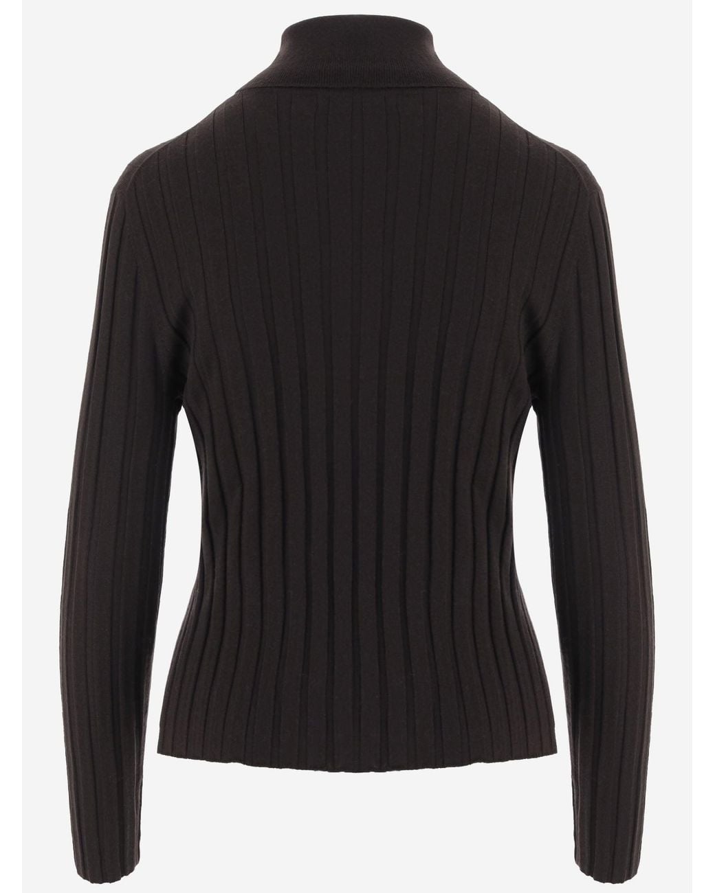 Allude Black Wool High-Neck Ribbed Sweater