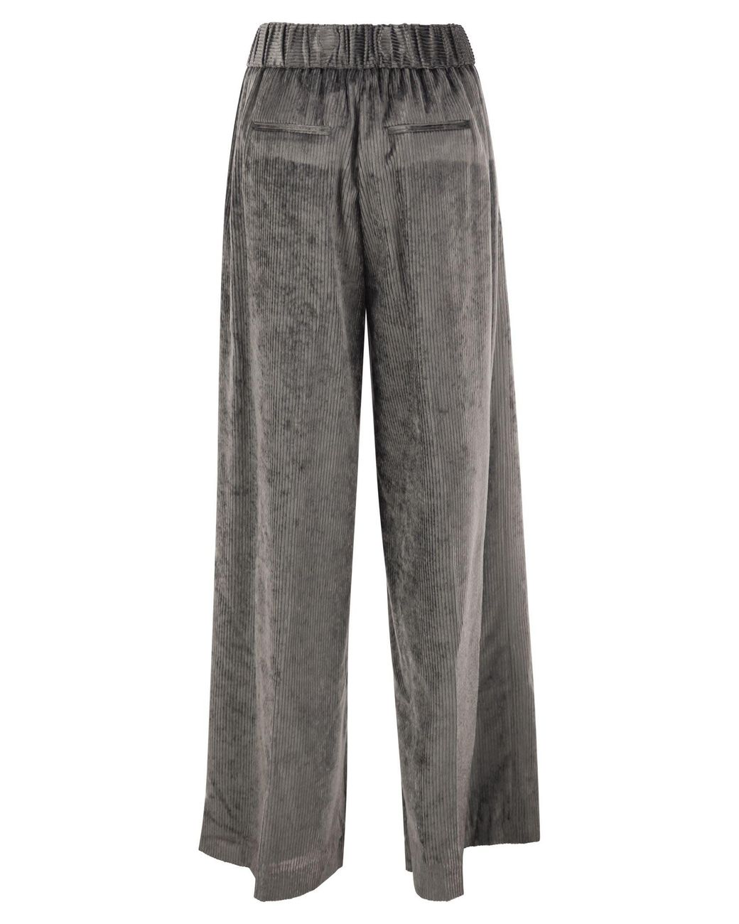 Peserico Gray Wide-Leg Corded Velvet Trousers