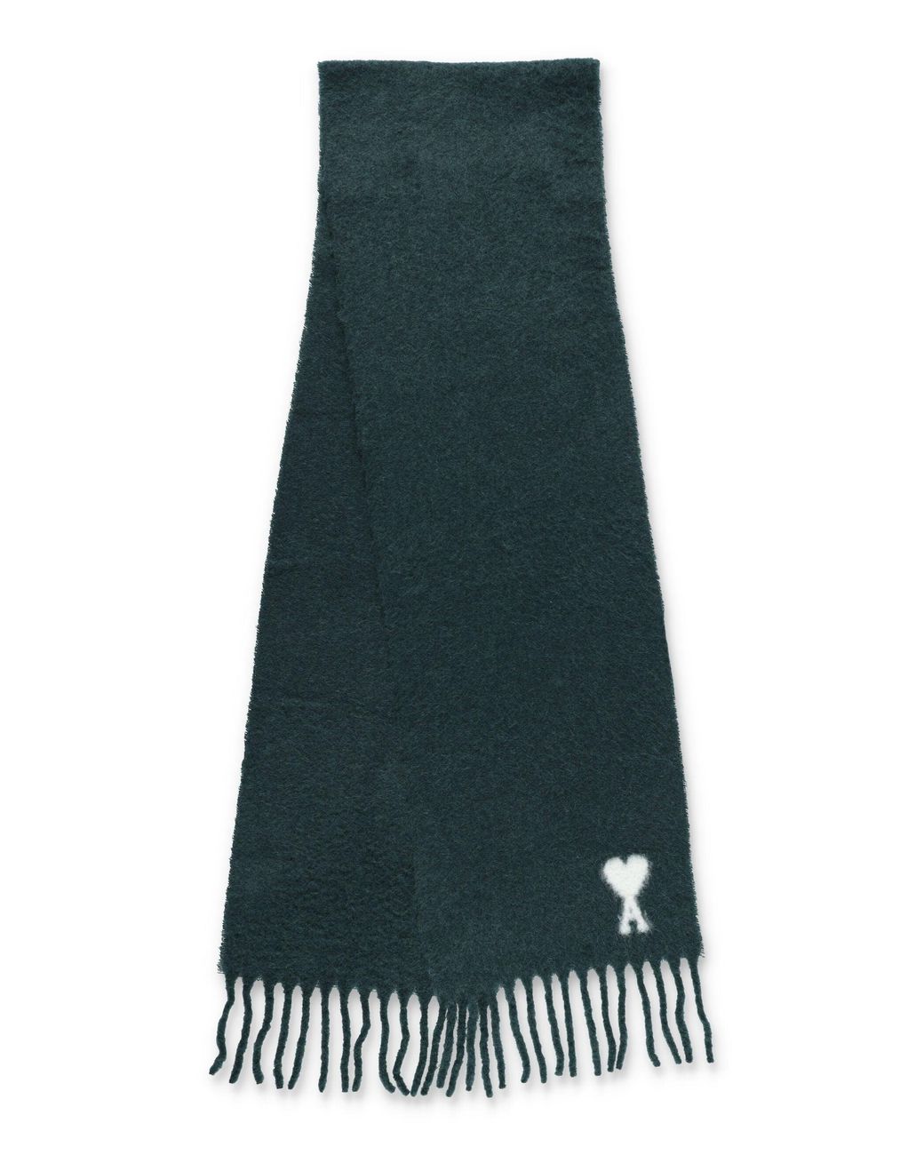 AMI Green Ami Of Caur Alpaca Scarf With Fringed Rectangular Design