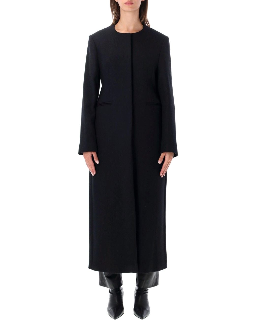 Loulou de Saison Black Collarless Long Wool Coat