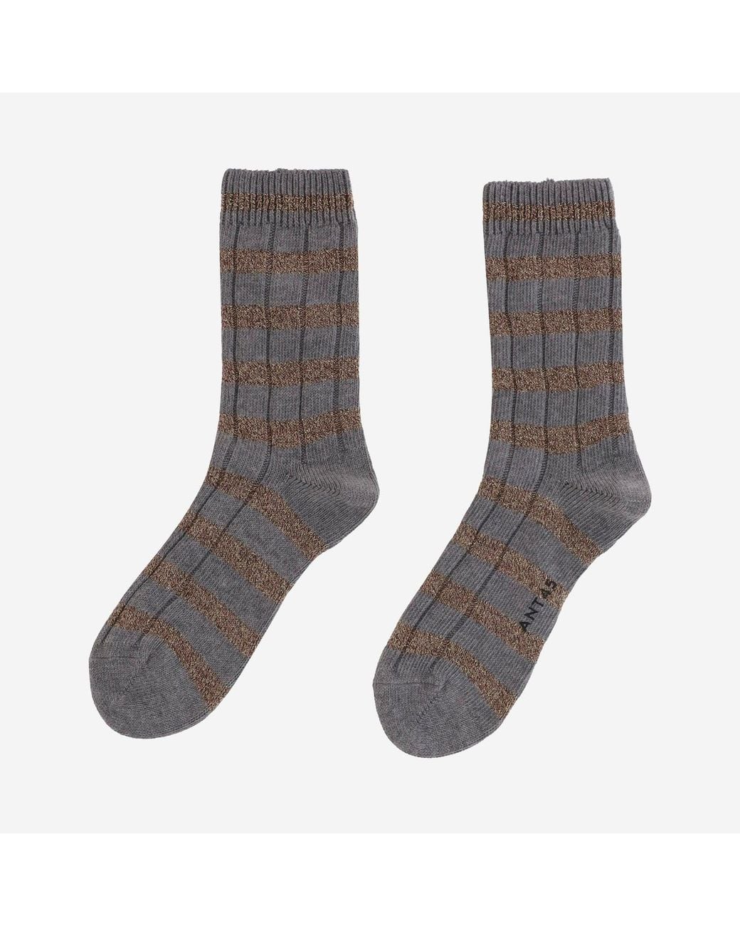 ANT45 Gray Stretch Cotton Blend Socks With A Striped Pattern
