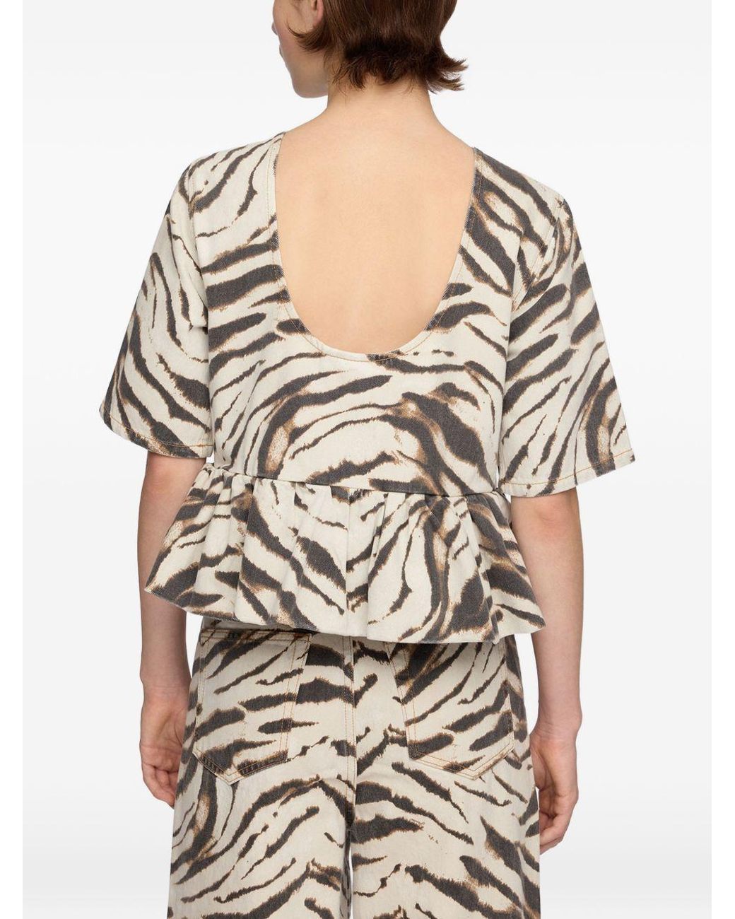 Ganni White Zebra Print Organic Cotton Top