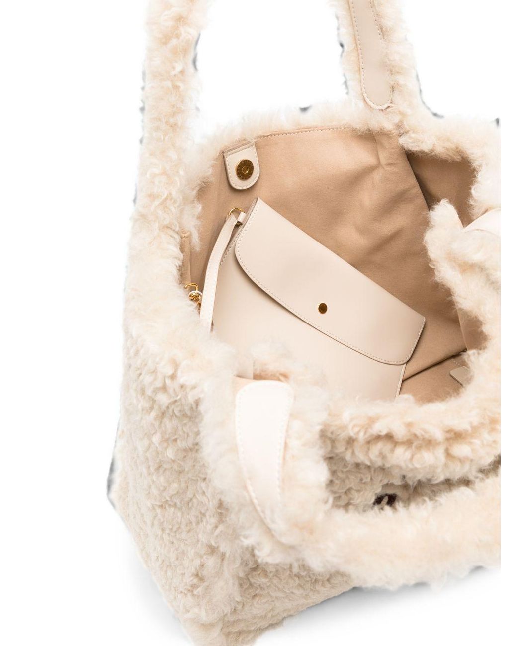 Stella McCartney Natural Stella Logo Shearling Tote