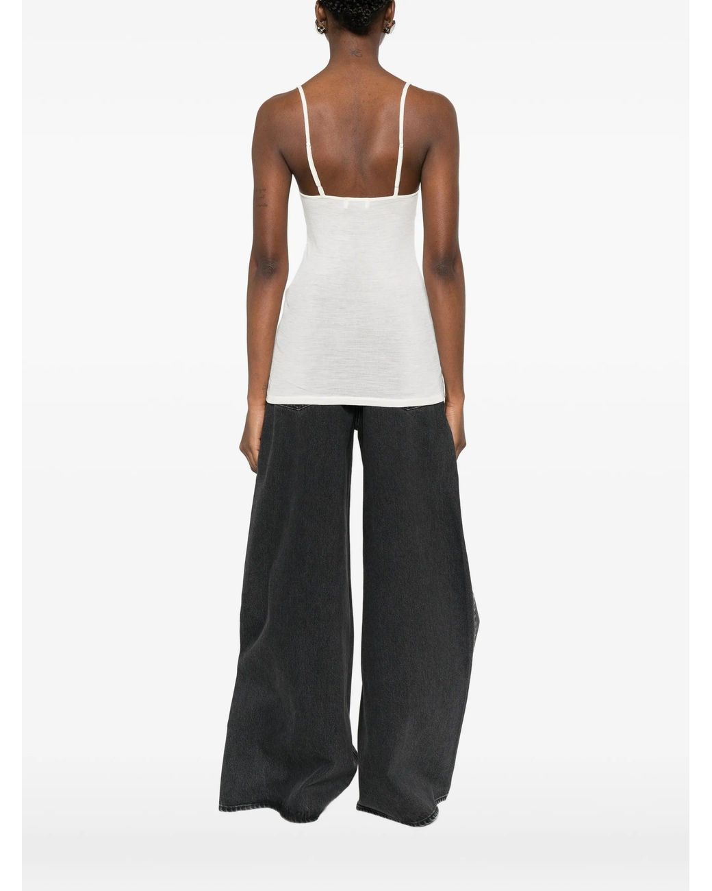 Forte_forte White Embroidered Wool Ribbed Jersey Tank Top