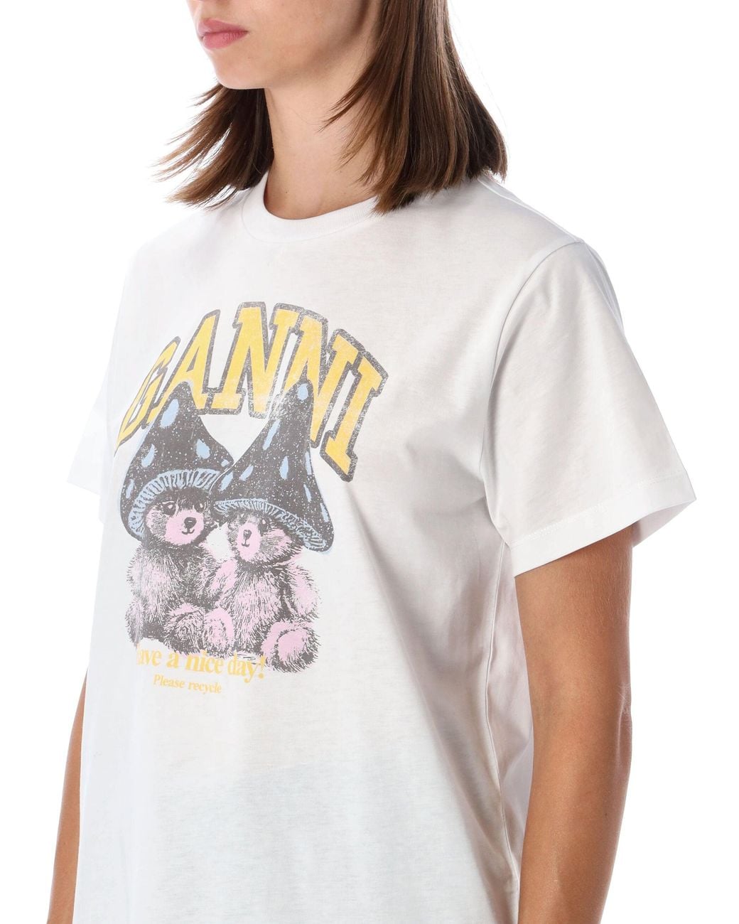 Ganni White Graphic Cotton T-Shirt