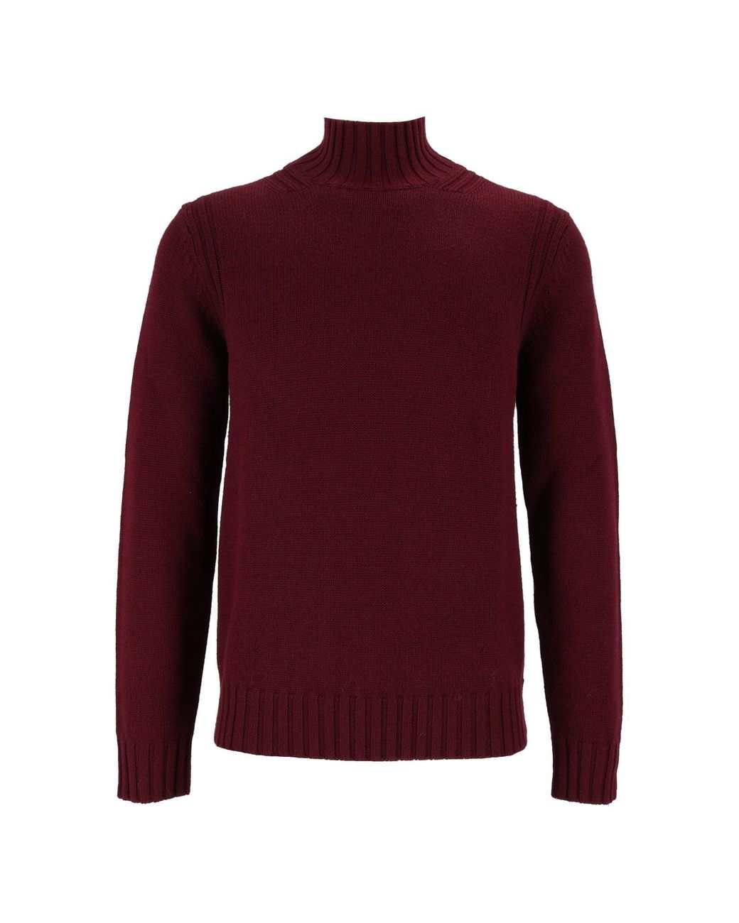 Ballantyne Red Burgundy Ribbed Wool Turtleneck Sweater