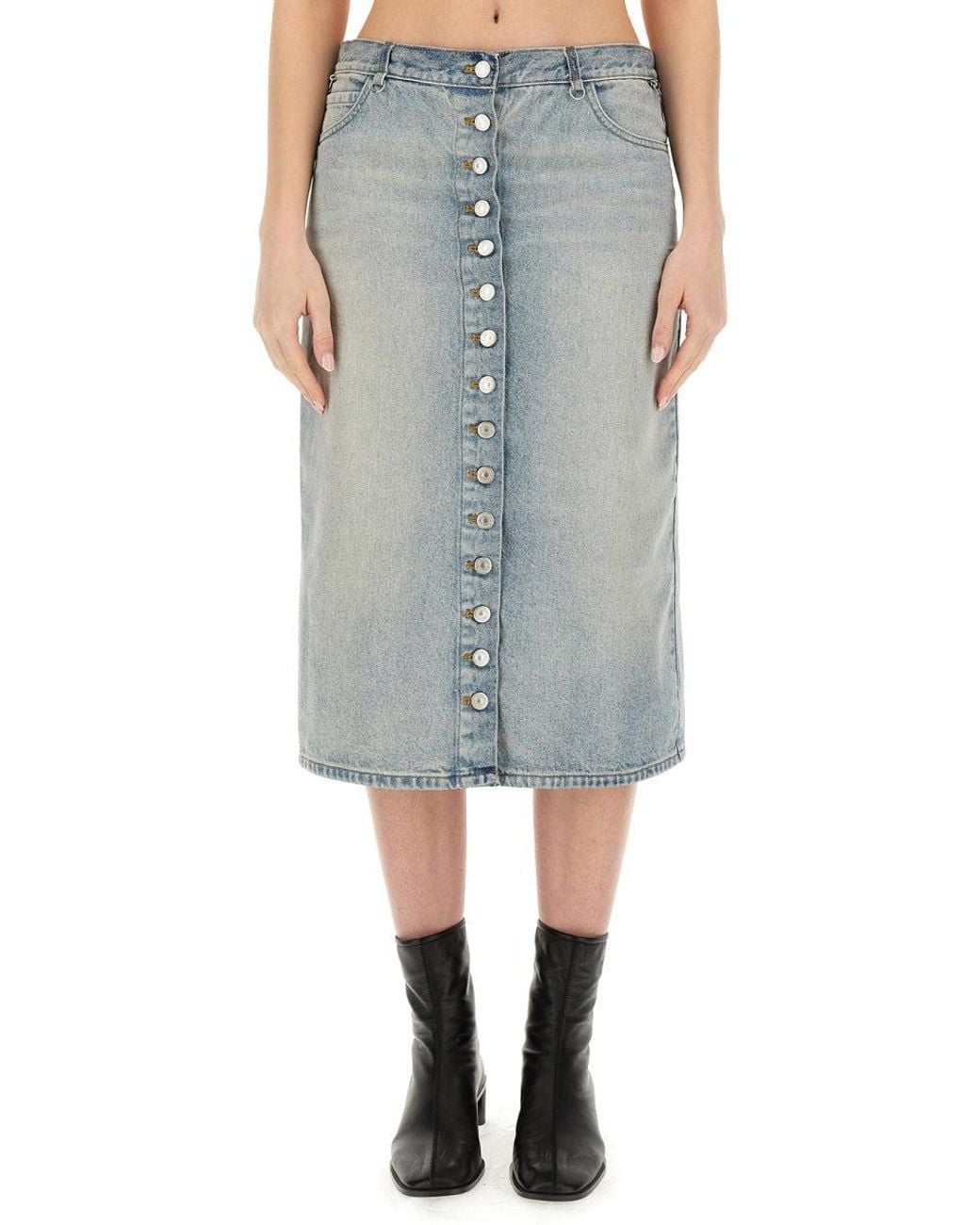 Courreges Blue Chic Cotton Midi Skirt For
