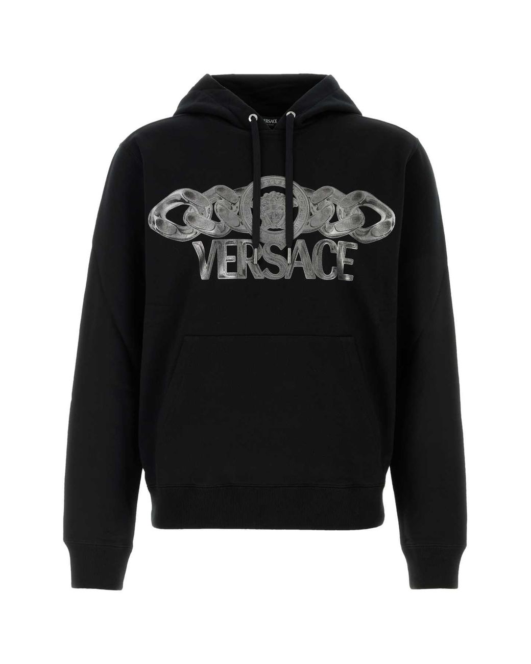 Versace Black Intricate Logo Print Sweatshirt With Kangaroo Pocket for men