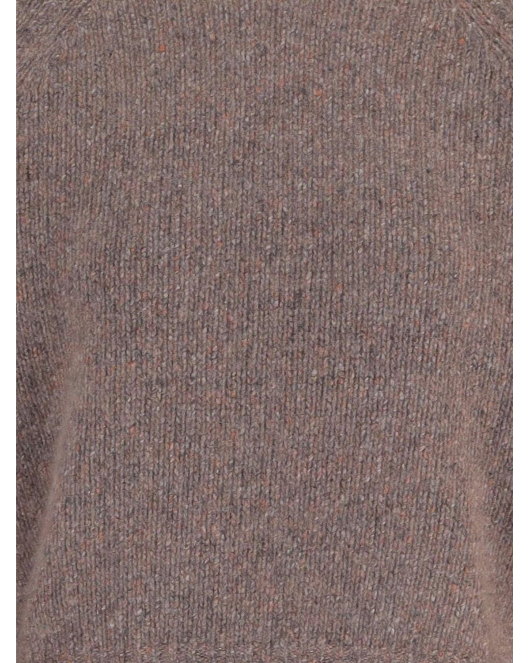 Allude Brown Knit Pattern Ribbed Cuffs Cashmere Sweater