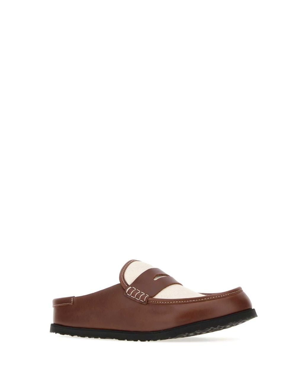 Birkenstock Brown Two Tone Canvas And Nappa Leather Naples Slippers