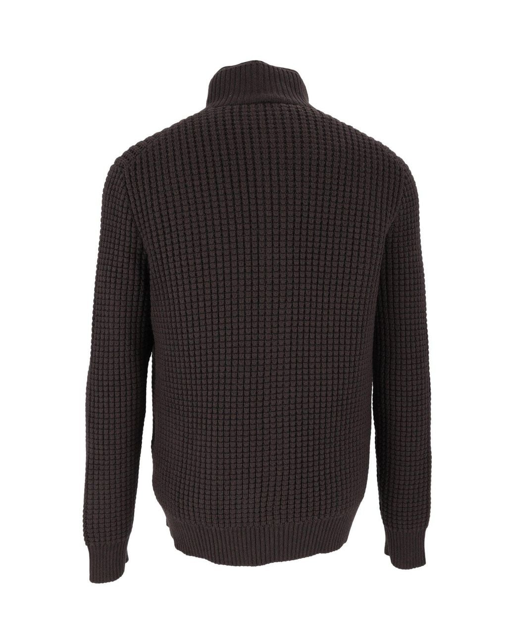 Fay Black Waffle Knit High Collar Cardigan