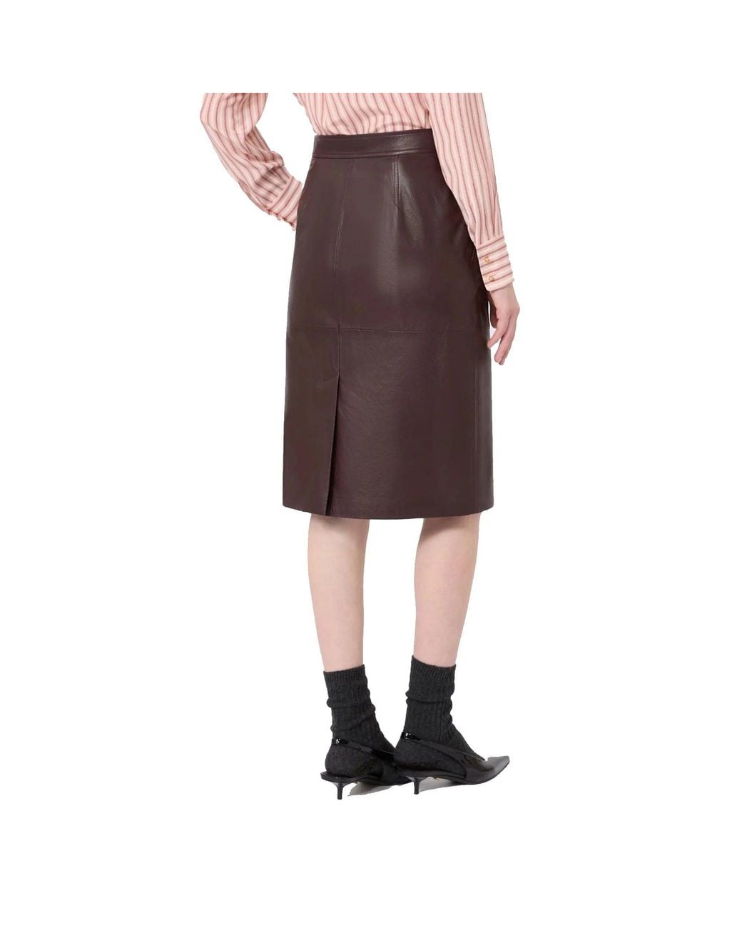 Max Mara Brown Studio Timore Leather Pencil Skirt