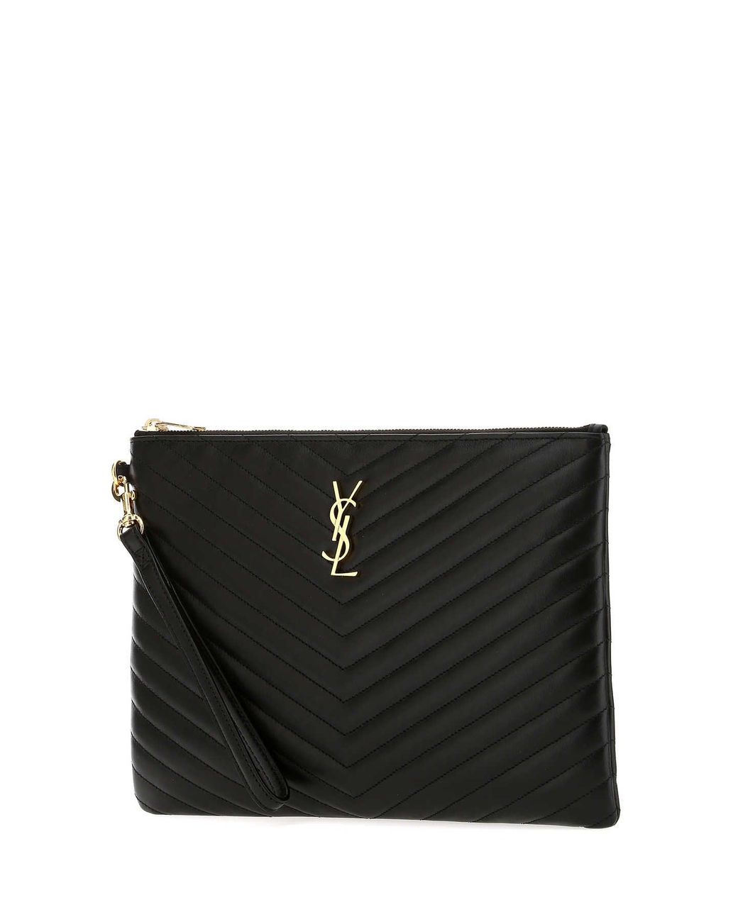 Saint Laurent Black Leather Jolie I-Pad Holder