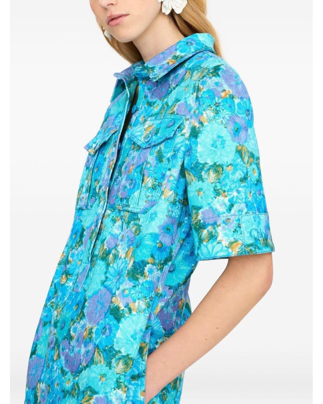Chloé Blue Printed Cotton Mini Dress