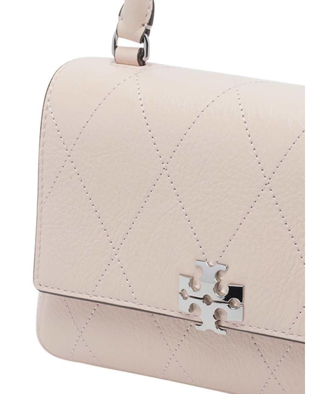 Tory Burch Natural Charlie Quilted Top Handle Chain Wallet