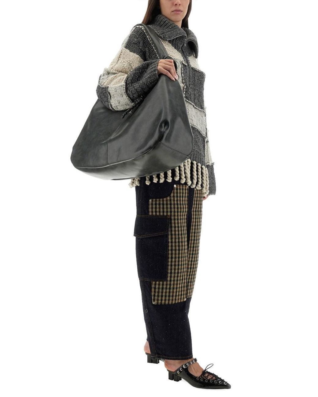 Ganni Gray Patchwork Jersey With Bangs