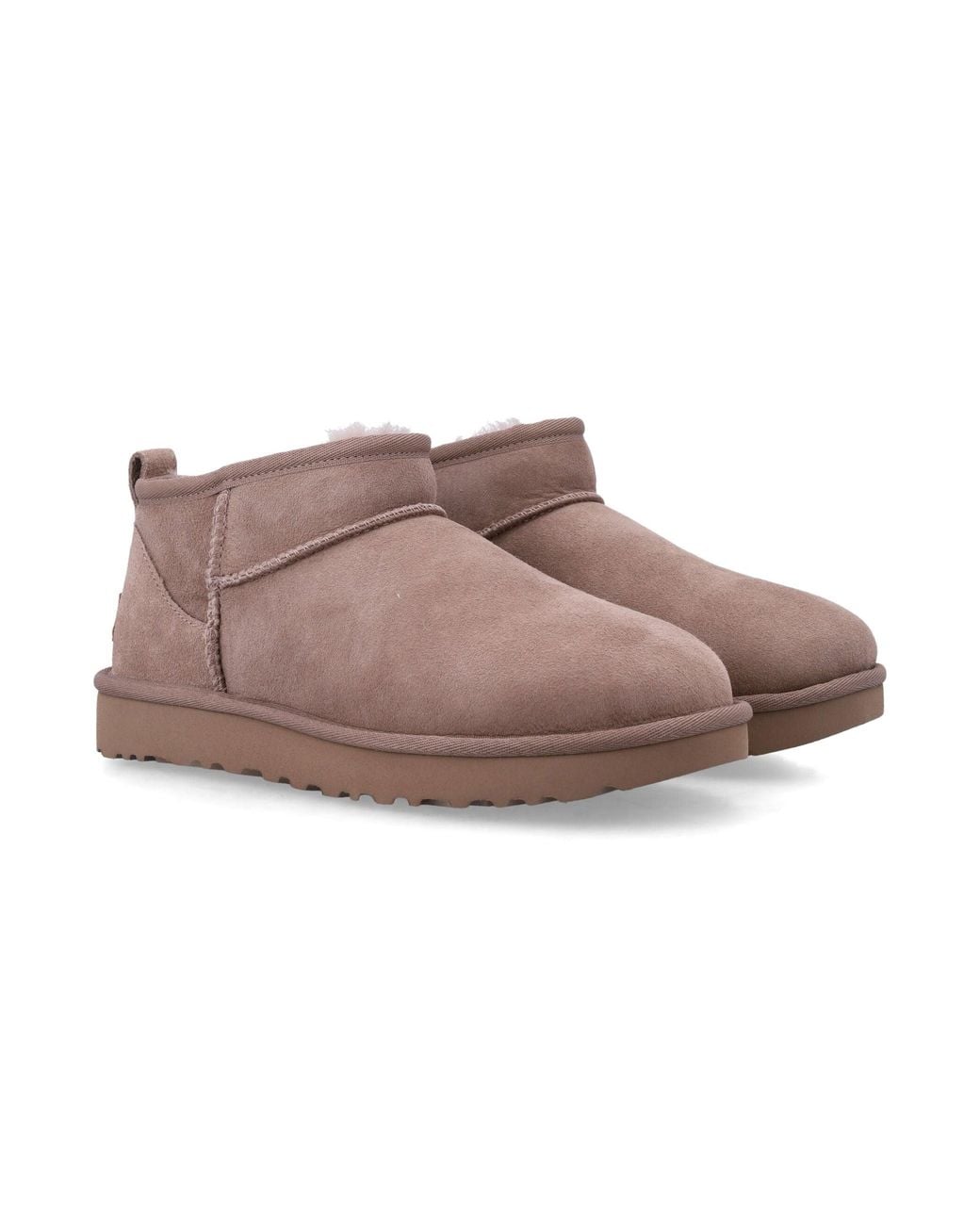 Ugg Brown Classic Ultra Mini Suede Boots With Sheepskin Lining And Treadlite Comfort
