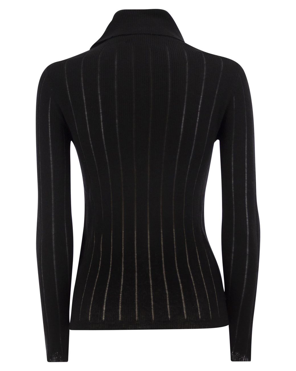 Max Mara Black Maxmara Studio Mstbadesse – Fitted Silk And Wool Ribbed Turtleneck